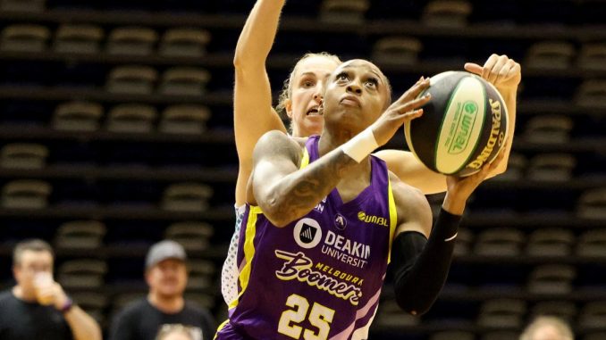 Tiffany Mitchell of the Melbourne Boomers puts up a shot.